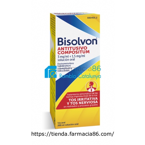 BISOLVON ANTITUSIVO COMPOSITUM 3 mg/ml + 1,5 mg/ml SOLUCION ORAL , 1 frasco de 200 ml