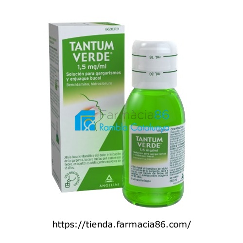 TANTUM VERDE 1,5 mg/ml SOLUCION PARA GARGARISMOS Y ENJUAGUE BUCAL , 1 frasco de 240 ml