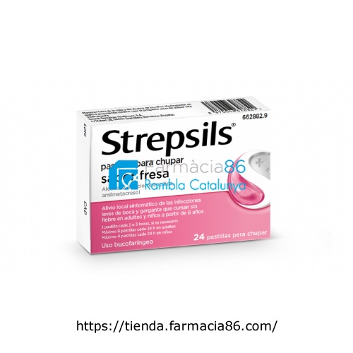 STREPSILS PASTILLAS PARA CHUPAR SABOR FRESA, 24 pastillas