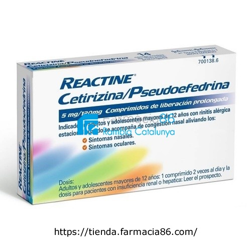 REACTINE CETIRIZINA/PSEUDOEFEDRINA 5mg/120mg COMPRIMIDOS DE LIBERACION PROLONGADA , 14 comprimidos