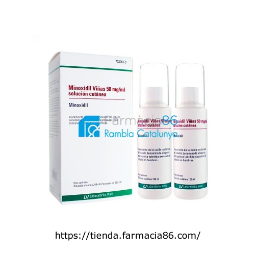 MINOXIDIL VIÑAS 50 mg/ml SOLUCION CUTANEA , 2 frascos de 120 ml