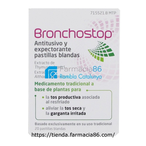 BRONCHOSTOP ANTITUSIVO Y EXPECTORANTE PASTILLAS BLANDAS, 20 pastillas