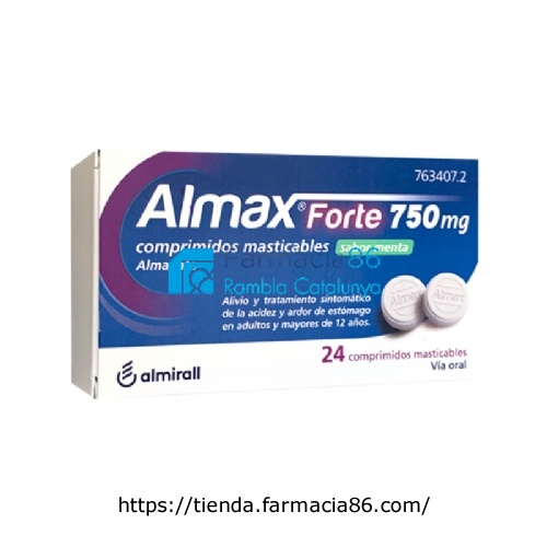 ALMAX FORTE 750 MG COMPRIMIDOS MASTICABLES SABOR MENTA, 24 comprimidos