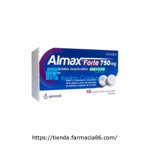 ALMAX FORTE 750 MG COMPRIMIDOS MASTICABLES SABOR MENTA, 48 comprimidos