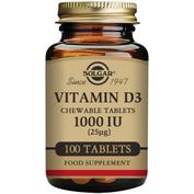 Solgar vitamina d3  1000 iu 25 mg 100 comprimidos masticables sabor fresa y platano