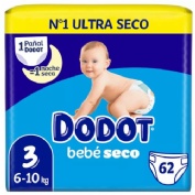 Pañal infantil - dodot bebe seco value (talla 3 6-10 kg 62 unidades pack)